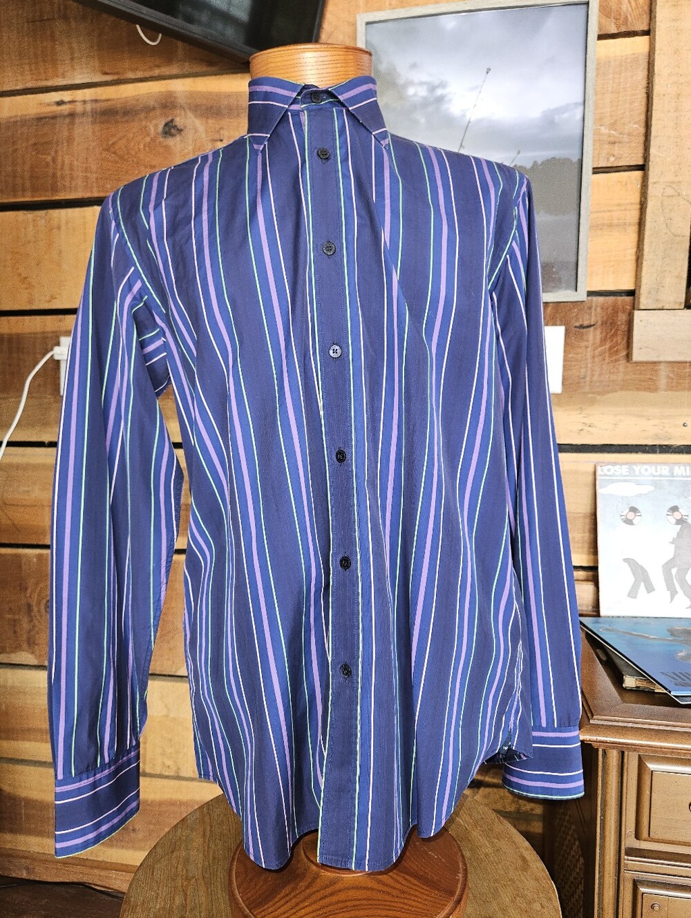 Ted Baker Men's Navy Multi-Striped Dress Shirt - Classic Fit